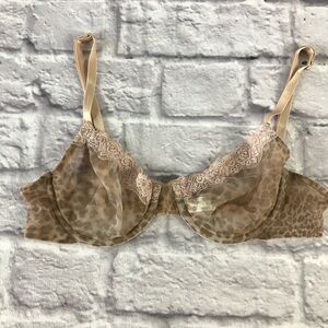 Vintage Express Sheer Bra Nude‎ Leopard Print EUC Sz 34B